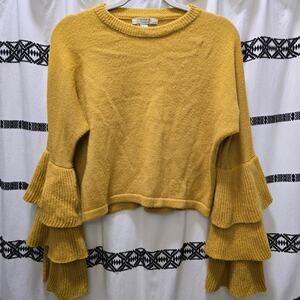 Forever 21 Contemporary yellow knit ruffle long sleeve sweater crew neck small